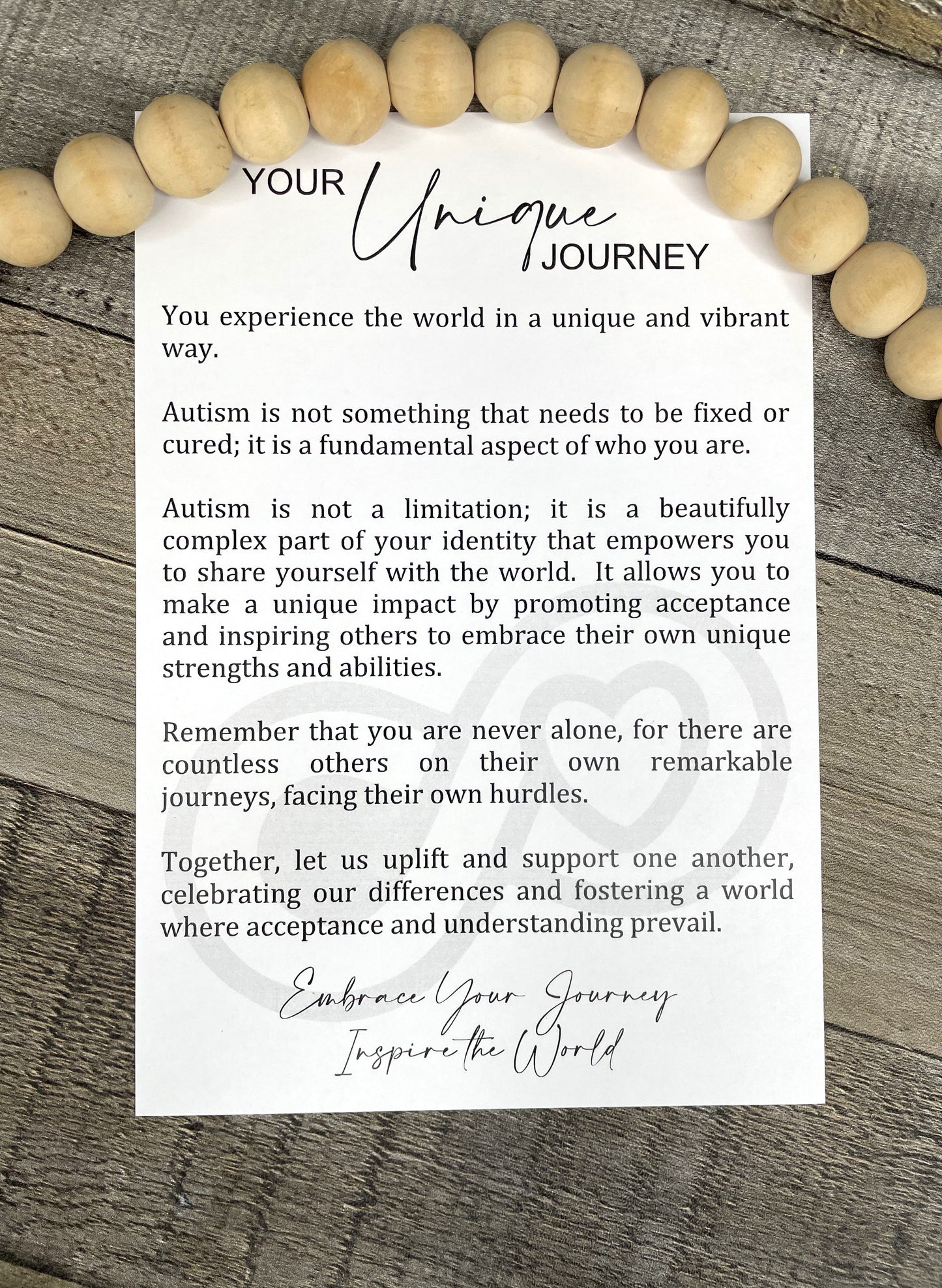 "Your Unique Journey" Autism Story Card