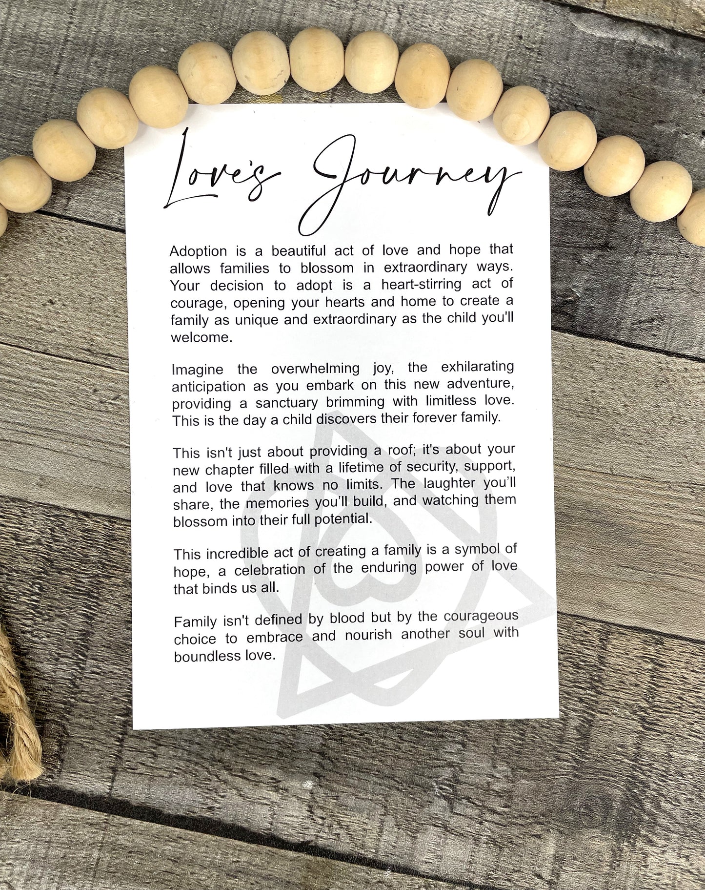 "Love's Journey" Adoption Story Card