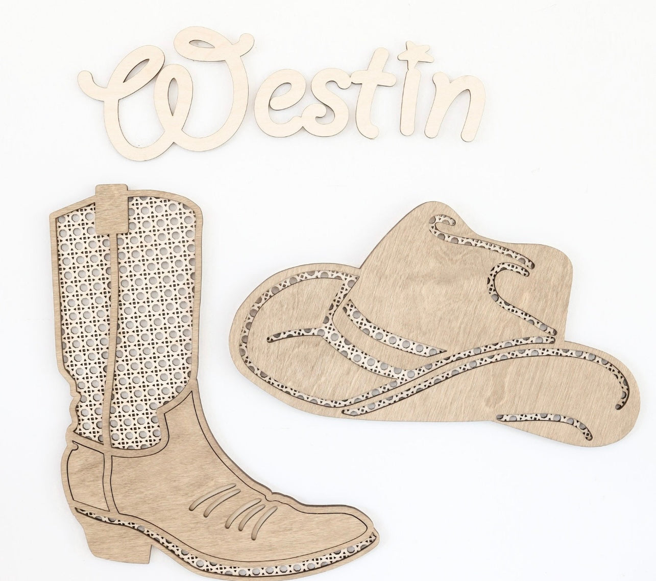 Rattan Cowboy Hat, Boot and Wood Name (added option) Nursery Decor