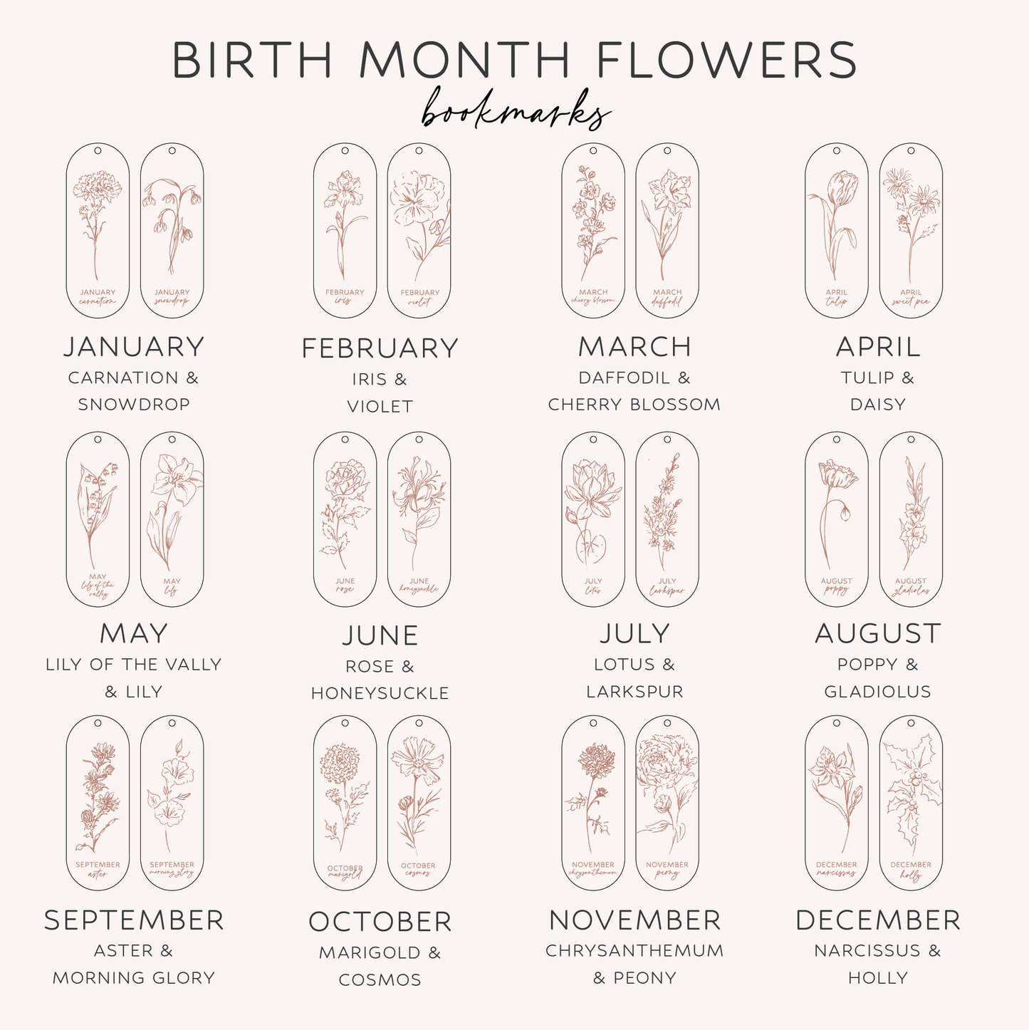 Birth Month Flower Bookmarks