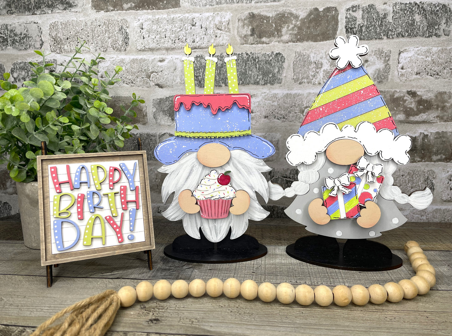 Interchangeable Gnome Insert Set " Happy Birthday"