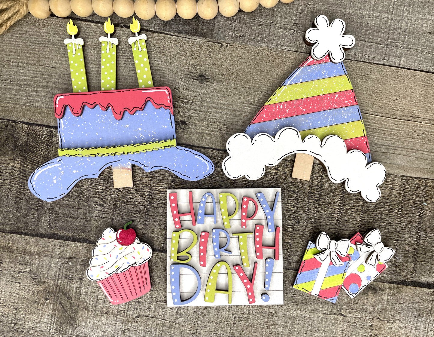 Interchangeable Gnome Insert Set " Happy Birthday"