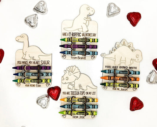 Dinosaur Valentine’s Day Crayon Holder Cards