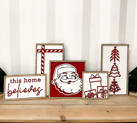 Santa Christmas Mantle Signs 5 Piece Set