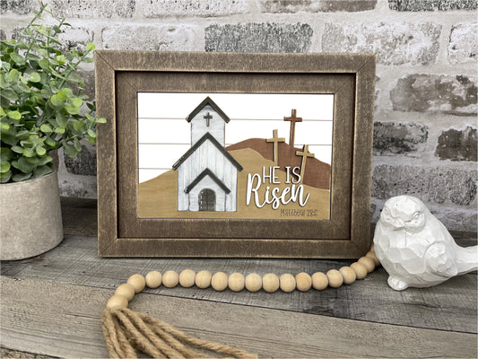 "He Is Risen Church" Farmhouse Insert